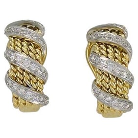 Tiffany & Co. Schlumberger 18k Gold Platinum Diamond Braided Earrings