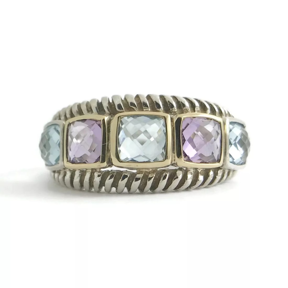 Vintage Purple Amethyst Blue Topaz Ring Sterling Silver 18K Yellow Gold, 5.66 Gr (1 of 12)
