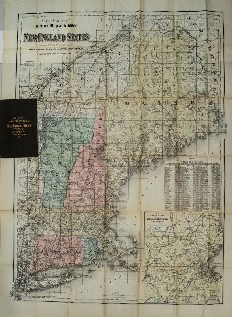 1894 Johnson Map of New England States -- Johnson's Section Map and Index of the New England States