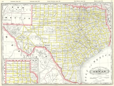 Railroad and County Map of Texas
