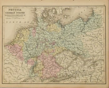 1869 Mitchell Map of Much of Western Europe -- XXXII Prussia the German States Holland & Belgium