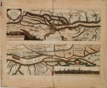 1650 Jansson Map of the Elbe by Hamburg -- Nobilis Fluvius Albis maximb curb, ex variis, famosiq