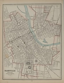 1891 Cram Map of Nashville [verso] Memphis -- Nashville [verso] Memphis