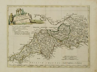 1795 Pazzini Carli Map of Southwest England -- Le Provincie Che Sono al Sud Ouest Dell' Inghilterra