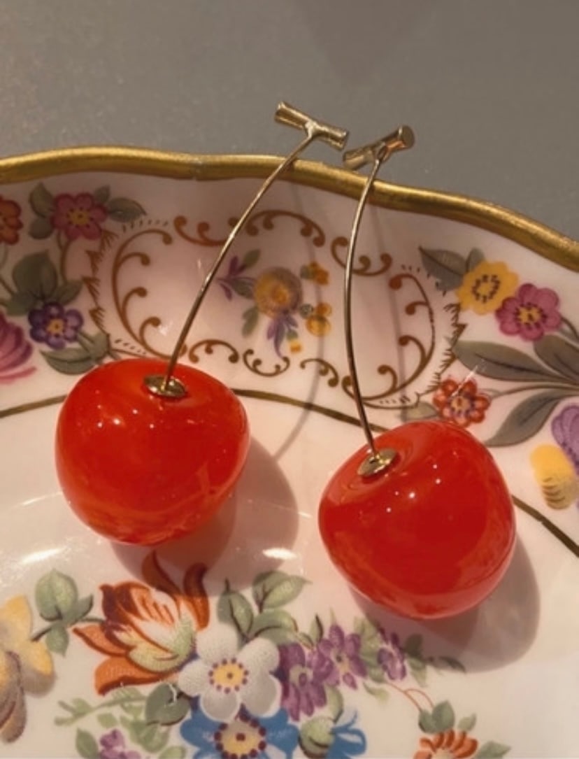 Large Red Sweet Cherry Earring Drops Dangles (1 of 7)