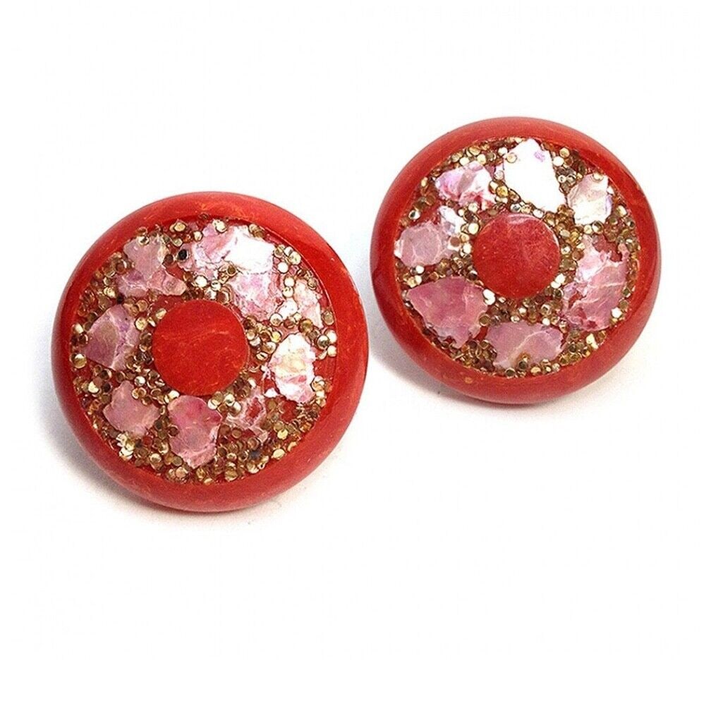 Red Bakelite Earrings with Confetti (1 of 3)