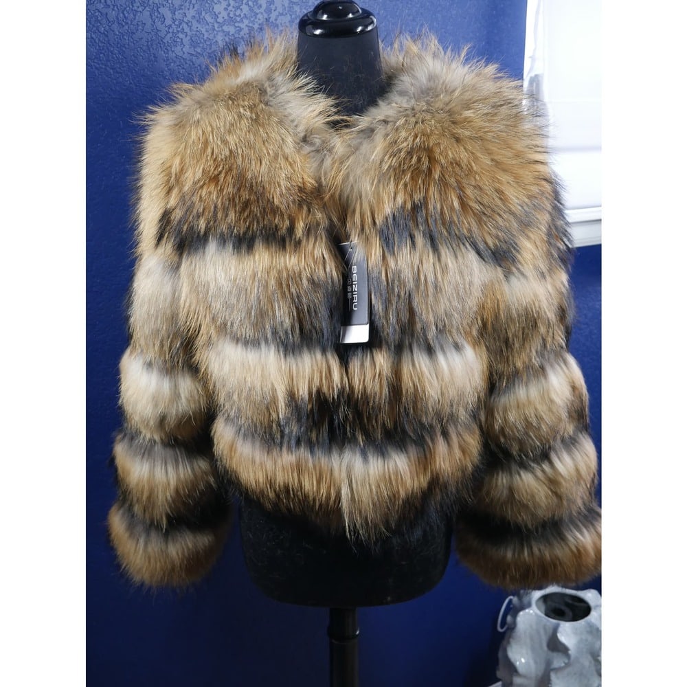 NWT Gorgeous Black tipped Tanuki Raccoon Fur Bolero Coat Jacket looks like fox (1 of 6)
