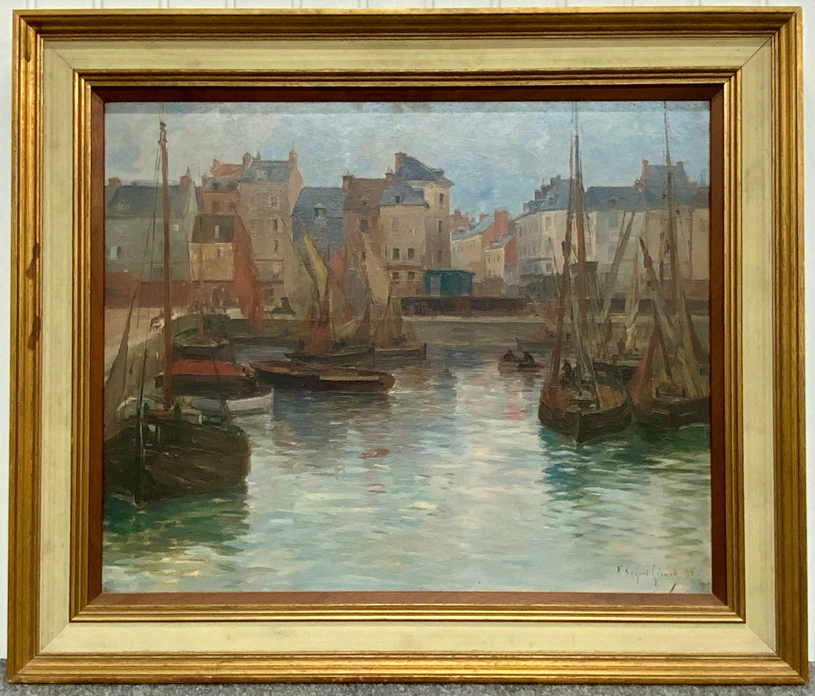 Fernand Le Gout-Gérard Oil on Board of  Boats in a Harbor (1 of 6)