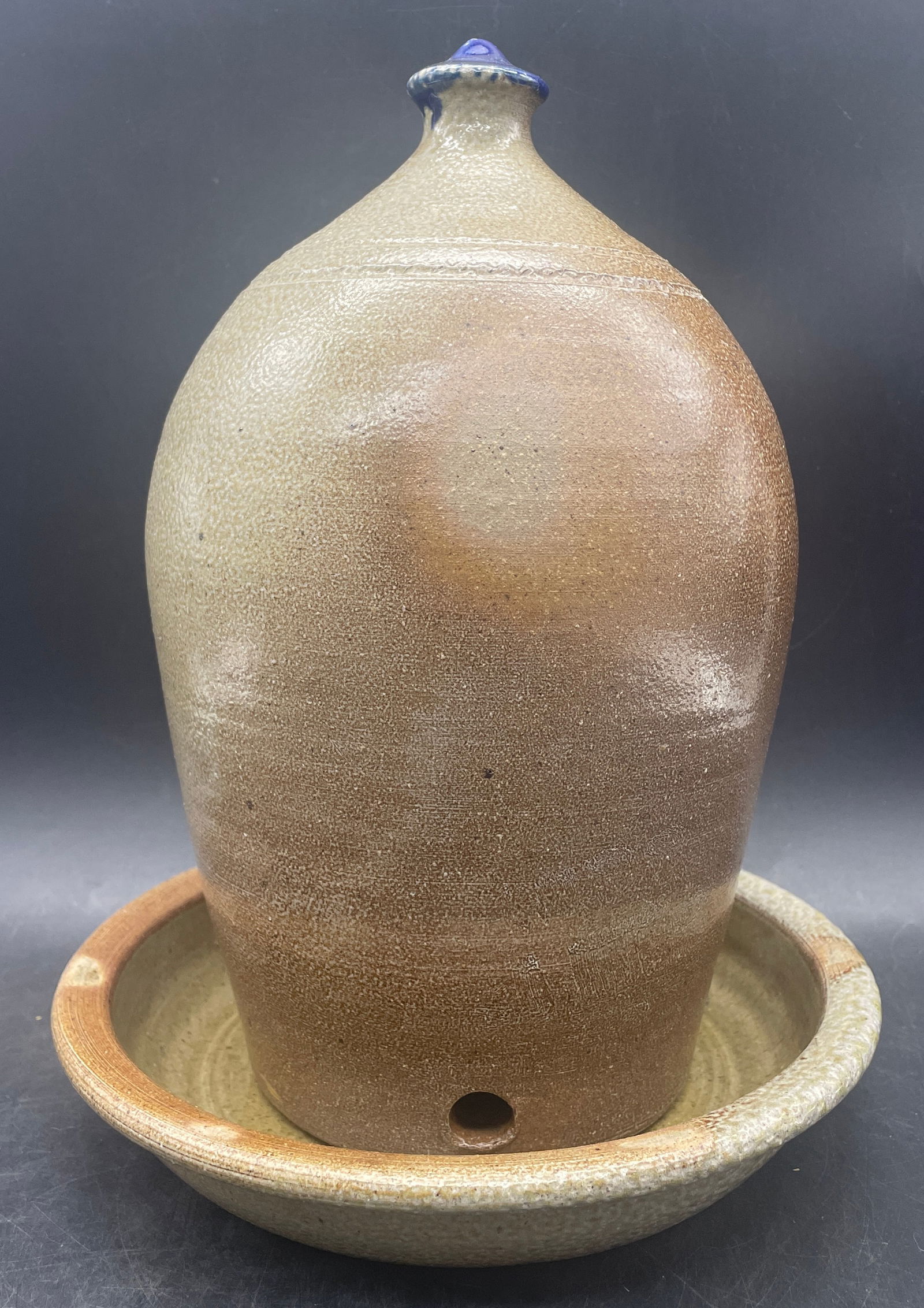 JUGTOWN POTTERY 2 Piece Stoneware Chicken Waterer SIGNED PAMELA OWENS (1 of 8)