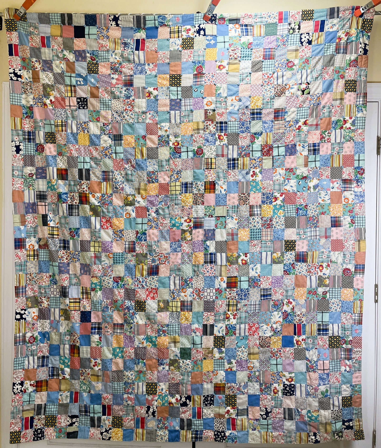 Hand Stiched Block QUILT w/ sewn insribed tag 71 x 84" (1 of 8)
