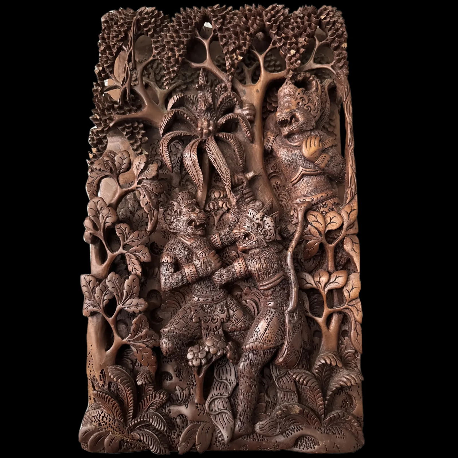 Vintage Handmade Bali Indonesia intricate 3D wood carving sacred monkeys (1 of 14)
