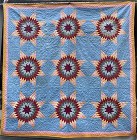 Early Hand Sewn 8 Pointed Star Quilt enscribed "Mother"