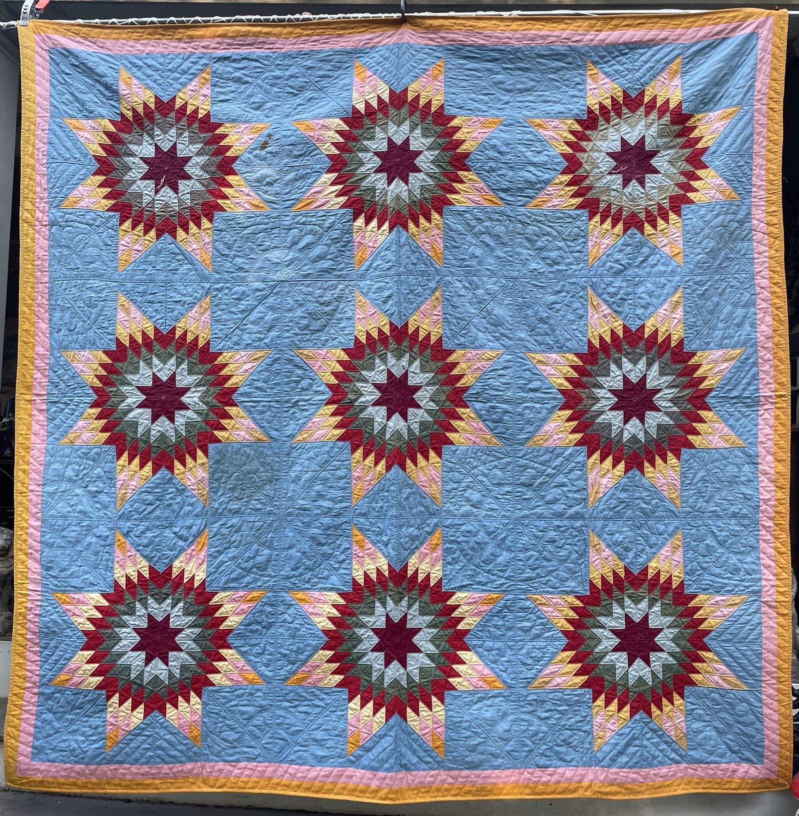 Early Hand Sewn 8 Pointed Star Quilt enscribed "Mother"