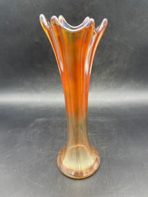 Vintage Marigold Carnival Glass Swung Bud Vase