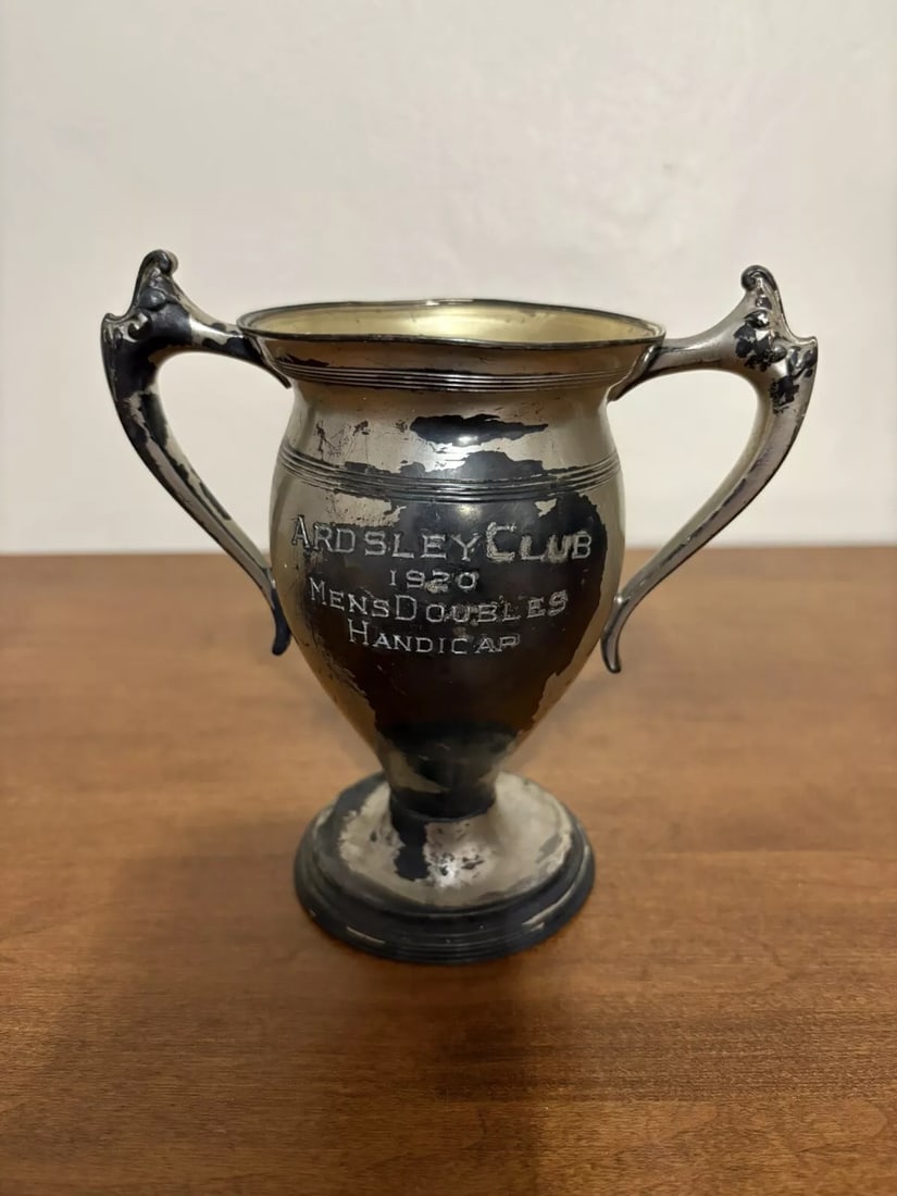 1920 Ardsley Club Tennis Loving Cup Trophy Dobbs Ferry NY: It measures 6” x 5 7/8” and is dated 1920. It has wear as shown in the photos. The club is lacated in the hudson river valley in irvington/dobbs ferry ny Shipping: Domestic: Flat-rate of $