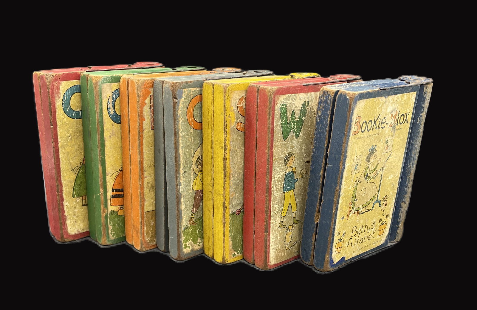 1922 BOOKIE BLOX CO WOOD HINGED ALPHABET BLOCKS 14 pieces (1 of 8)