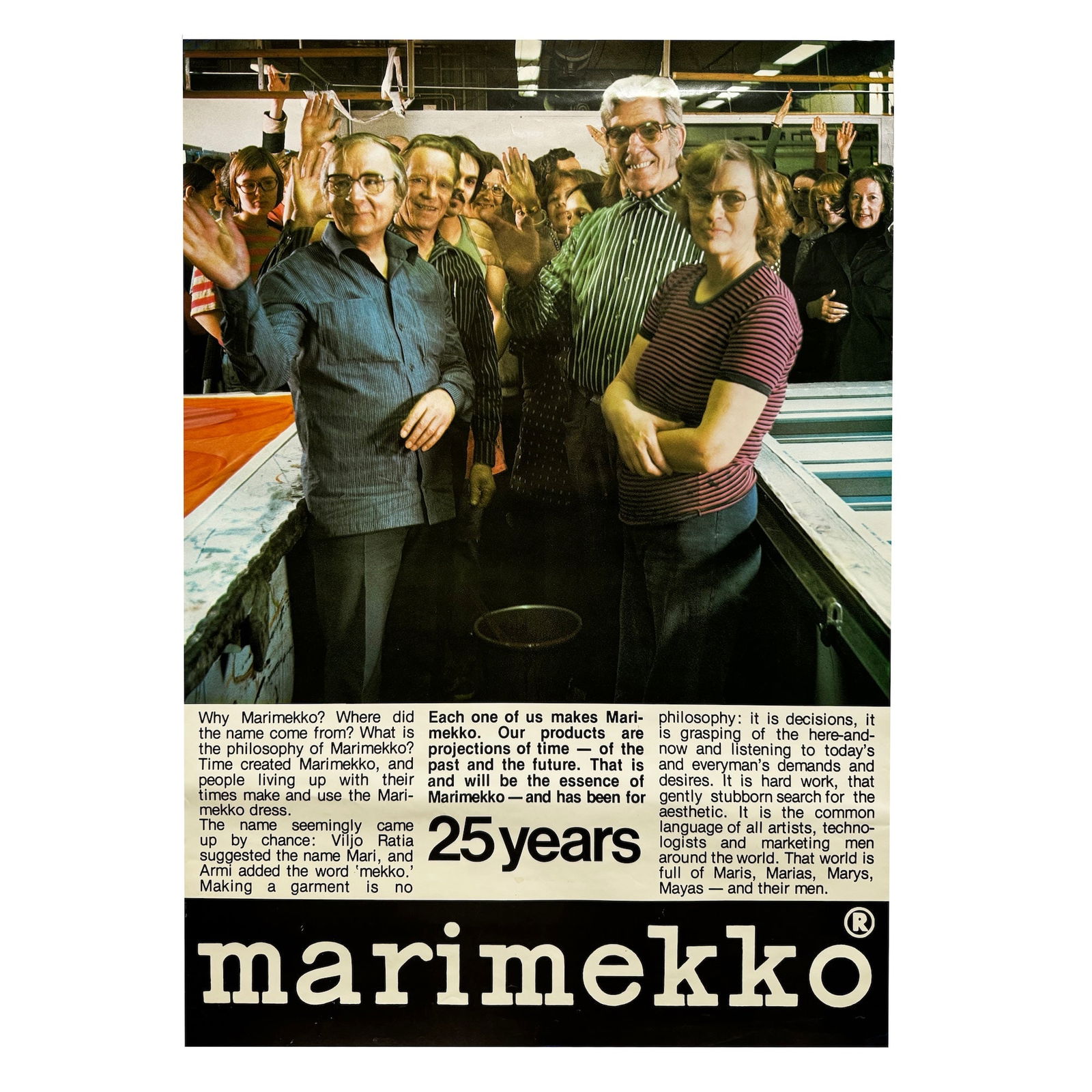 1970s 25th Anniversary Marimekko Poster: As part of Marimekko's ongoing efforts to promote the brand worldwide, this piece is from a line of posters sent to distributors, press, and agents to celebrate the 25th anniversary of Marimekko in 19