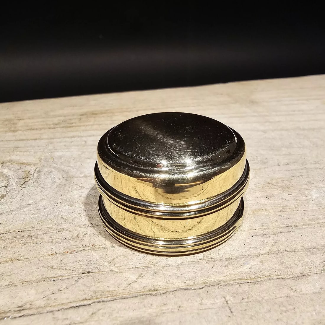 1 5/8" Brass Tobacco Snuff or Pill Box Ring Container Box (1 of 7)