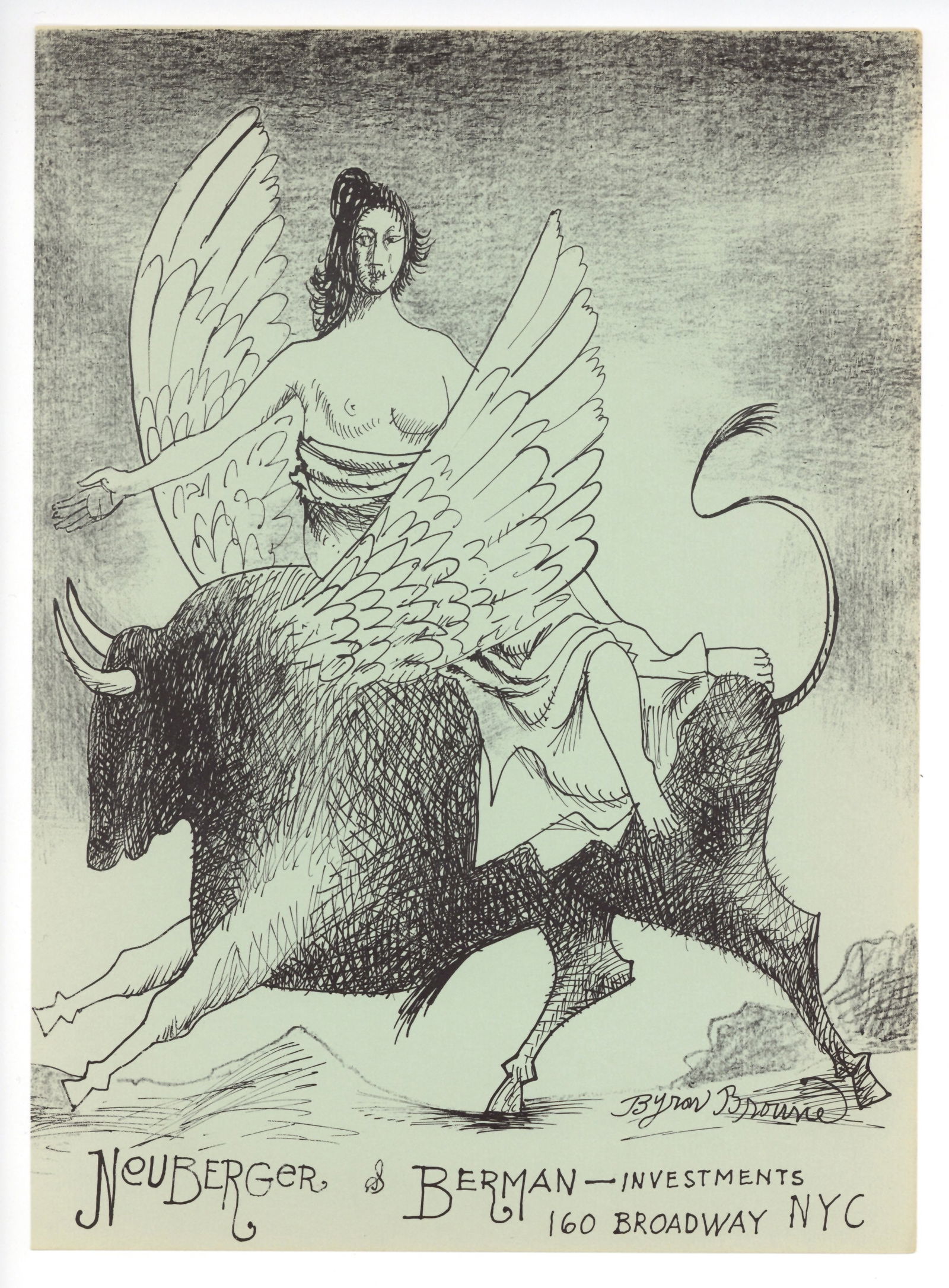 Byron Browne original lithograph: Medium: original lithograph. This lithograph was printed in 1957 for the "Improvisations" portfolio, published by the Artists Equity Association of New York on the occasion of the 1957 Spring Fantasia