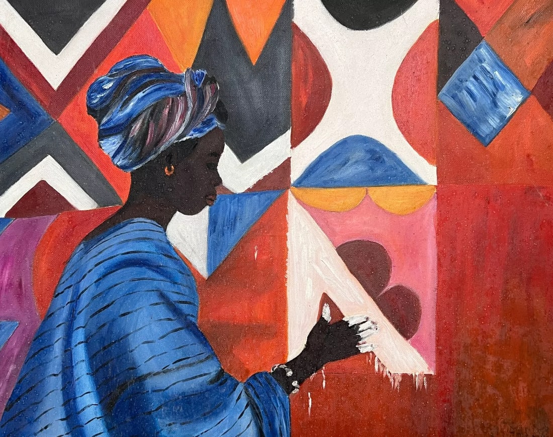 Antique Oil Original Painting canvas signed African Woman Portrait (1 of 8)