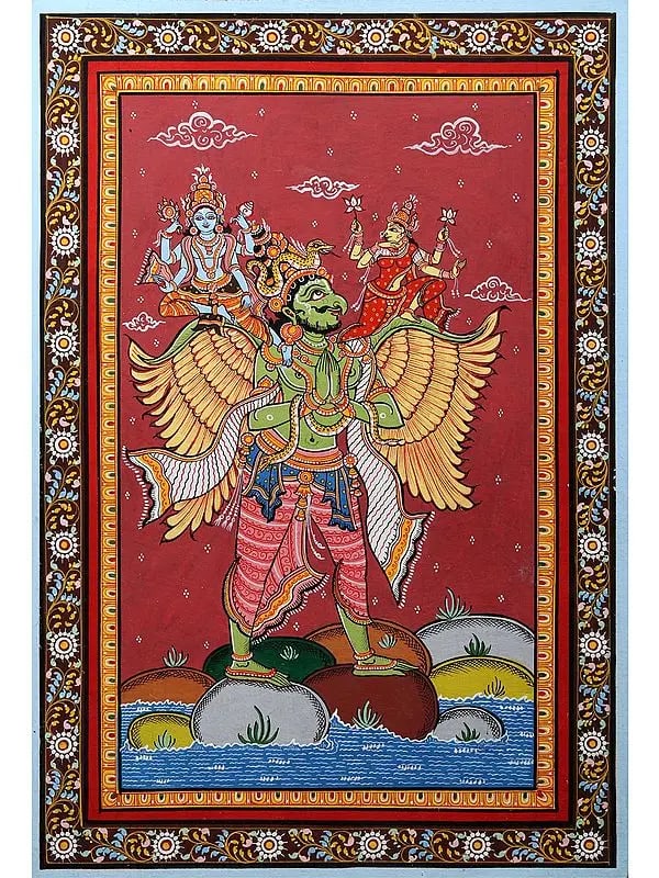 Lakshmi - Narayan Seated on Garuda | Pattachitra Painting from Odisha (1 of 4)
