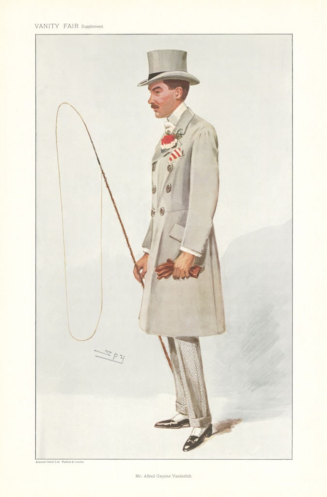 VANITY FAIR SPY CARTOON 'Mr Alfred Gwynne Vanderbilt' USA Businessman 1907 (1 of 1)