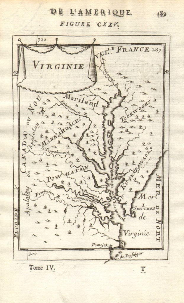 CHESAPEAKE BAY. Virginia Maryland Delaware. Tribes. 'Virginie'. MALLET 1683 map (1 of 1)