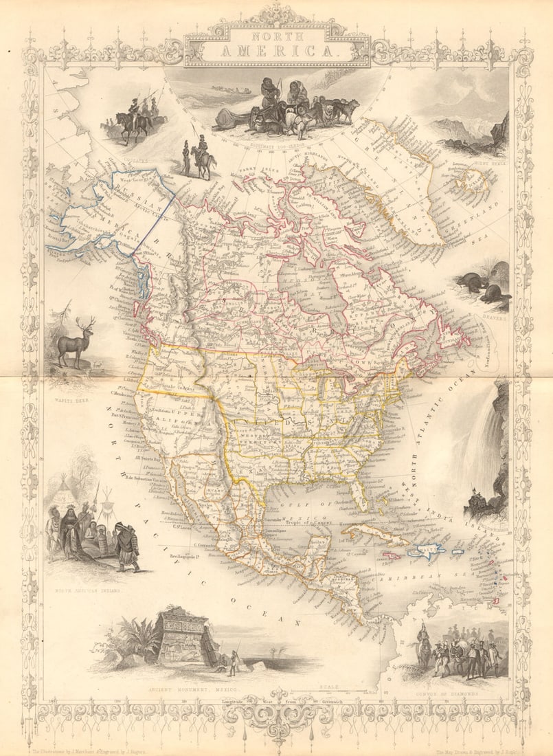 NORTH AMERICA. 30 US states. Mexican California. TALLIS/RAPKIN 1849 old map (1 of 1)