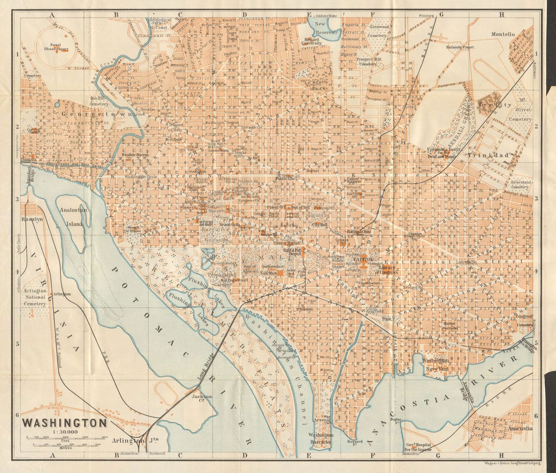 WASHINGTON DC antique town city plan. BAEDEKER 1904 old map chart (1 of 1)