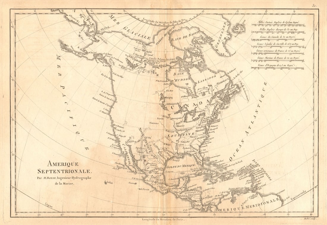 Amerique Septentrionale. Antique map of North America. BONNE 1787 old (1 of 1)