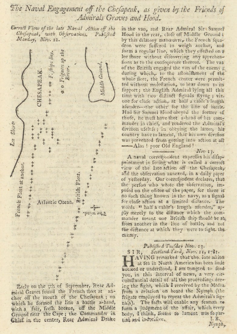 Correct View of the late Naval Action off the Chesapeak. Sketch map 1781 (1 of 1)