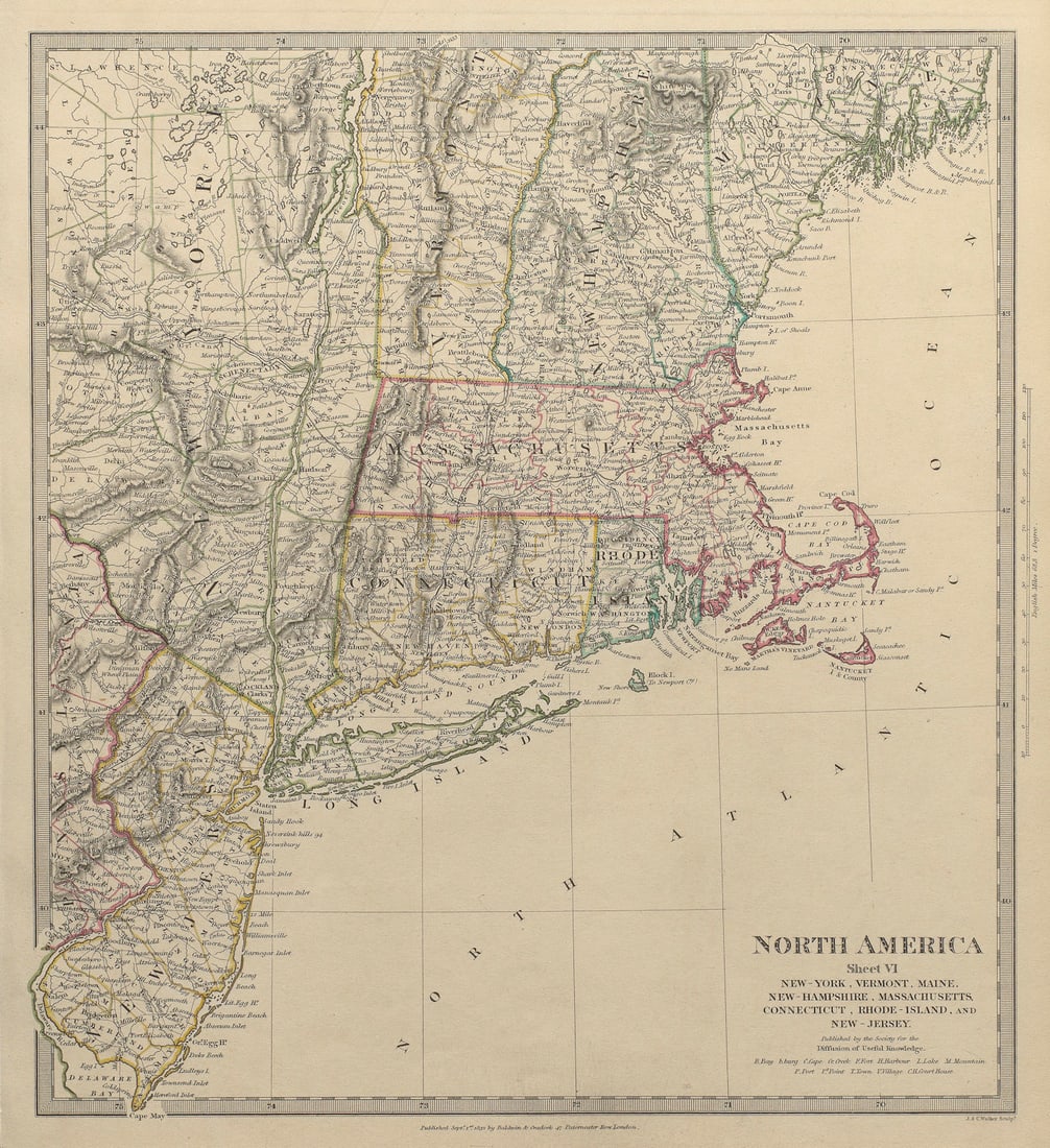USA.New York Maine Massachusetts Connecticut New Jersey NH RI VT.SDUK 1844 map (1 of 1)