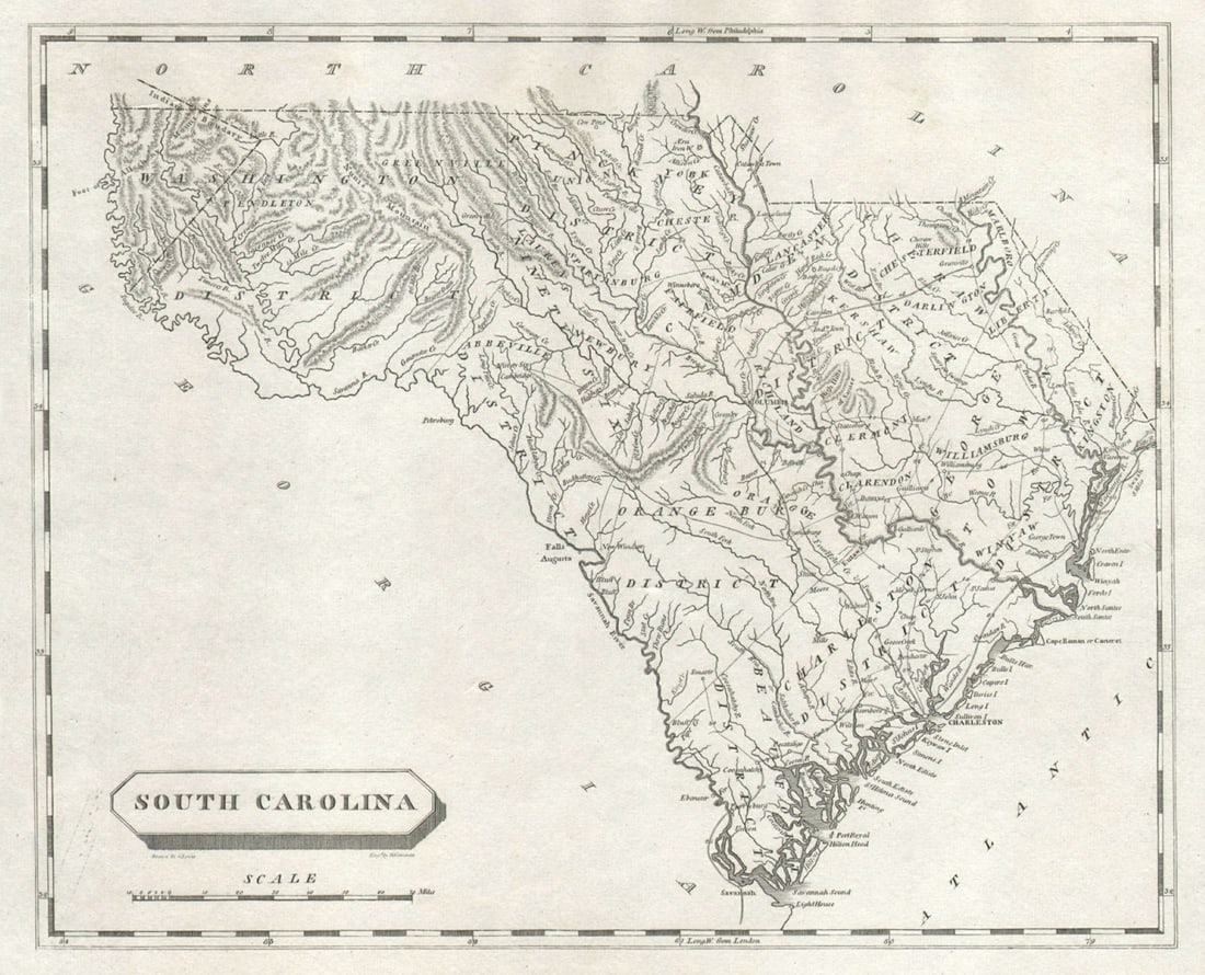 South Carolina state map by Arrowsmith & Lewis 1812 old antique plan chart (1 of 1)