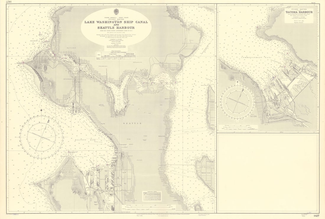 Seattle Tacoma harbor Lake Washington Ship Canal ADMIRALTY chart 1935 (1955) map (1 of 1)