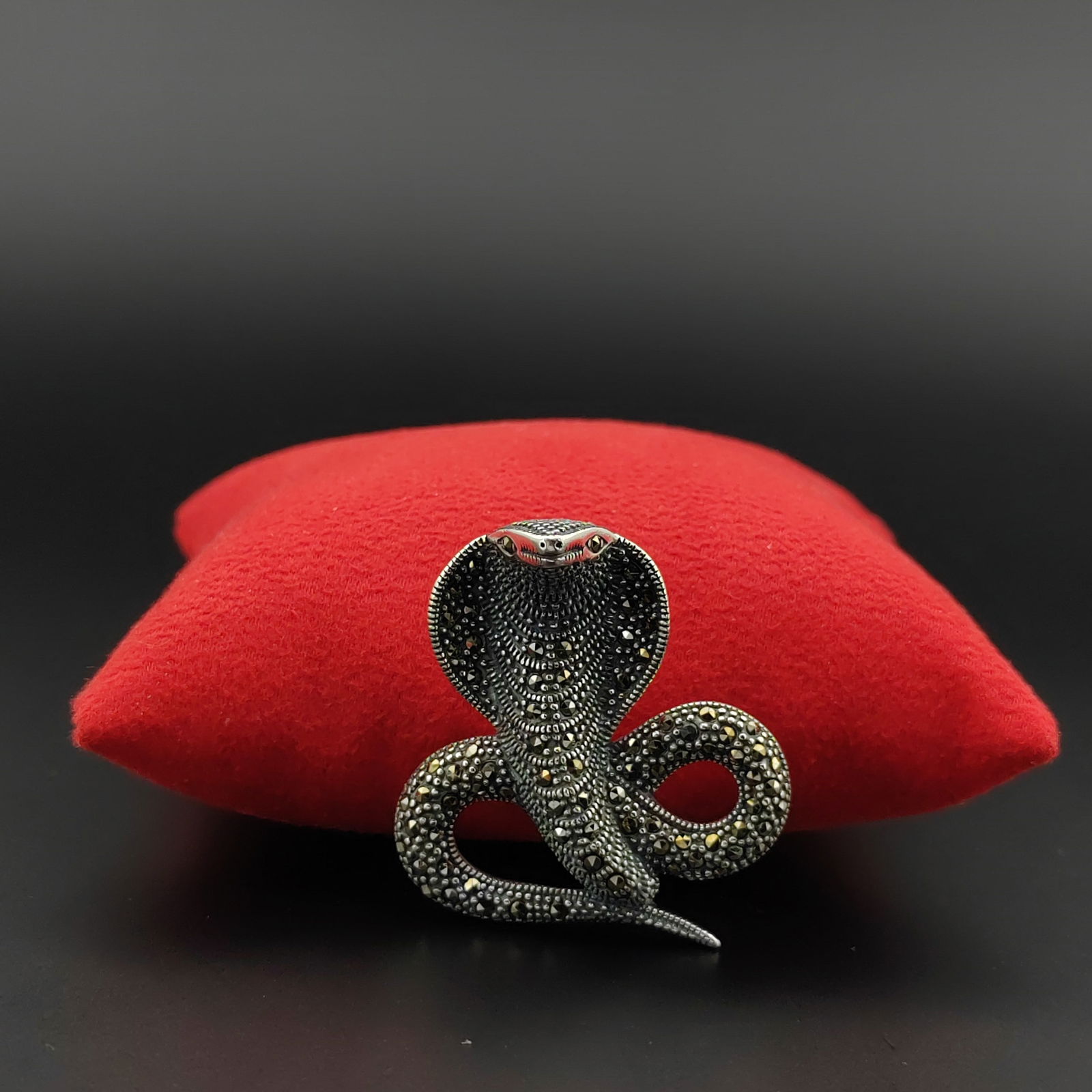 925 Silver Cobra Snake Brooch Ornated With Marcasite (1 of 6)