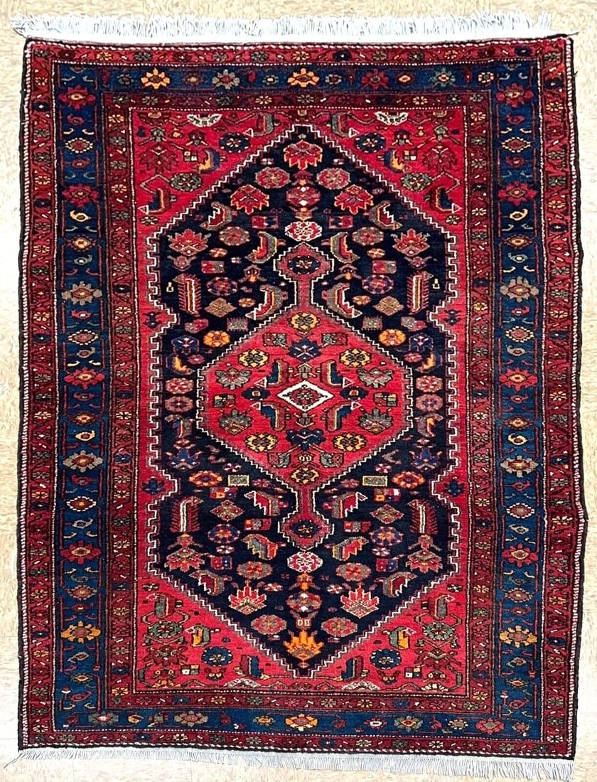 Persian Saveh Hand Knotted Tribal Navy Red Wool Oriental Nomadic Area Rug 4'10" x 7'1" (1 of 13)