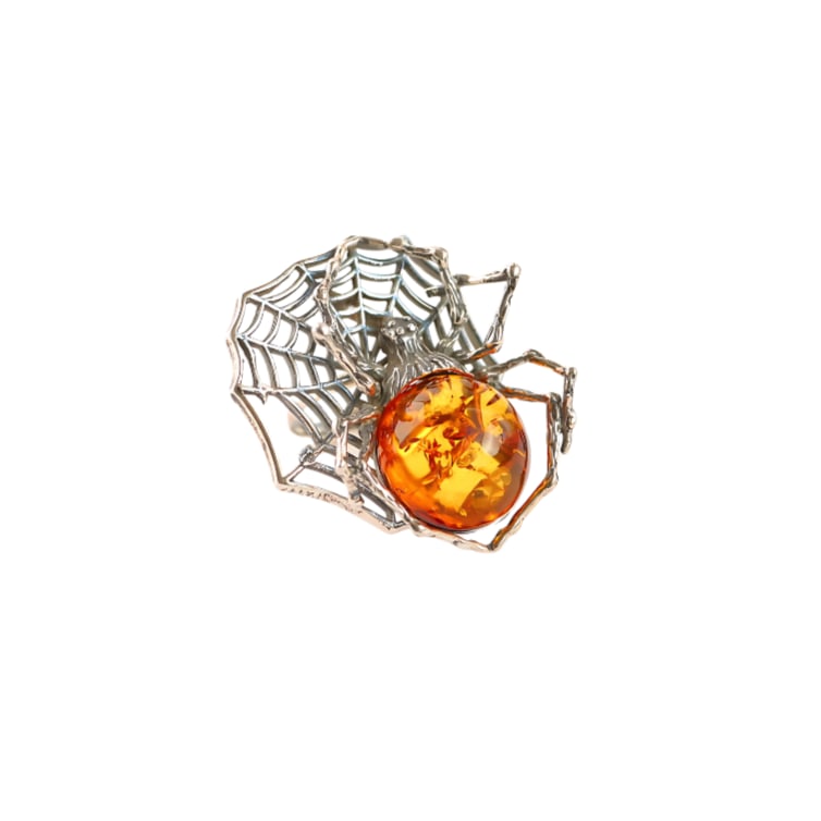 Natural Baltic Cognac Amber Adjustable Spider Statement Ring in 925 Sterling Silver (1 of 6)