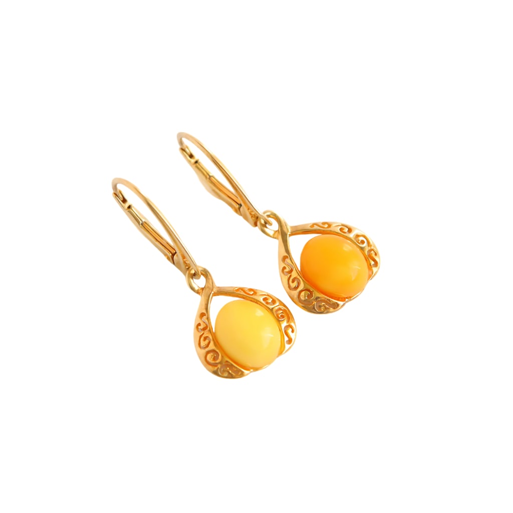 Victorian Era Baltic Butterscotch Amber Dangle Earrings 14k Gold Plated s925 (1 of 6)
