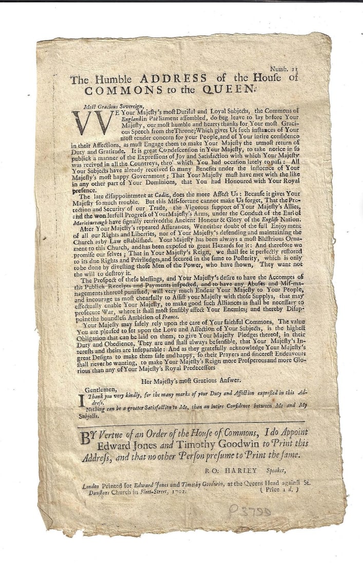 1702 English Handbill Queen Anne Cadiz (1 of 1)