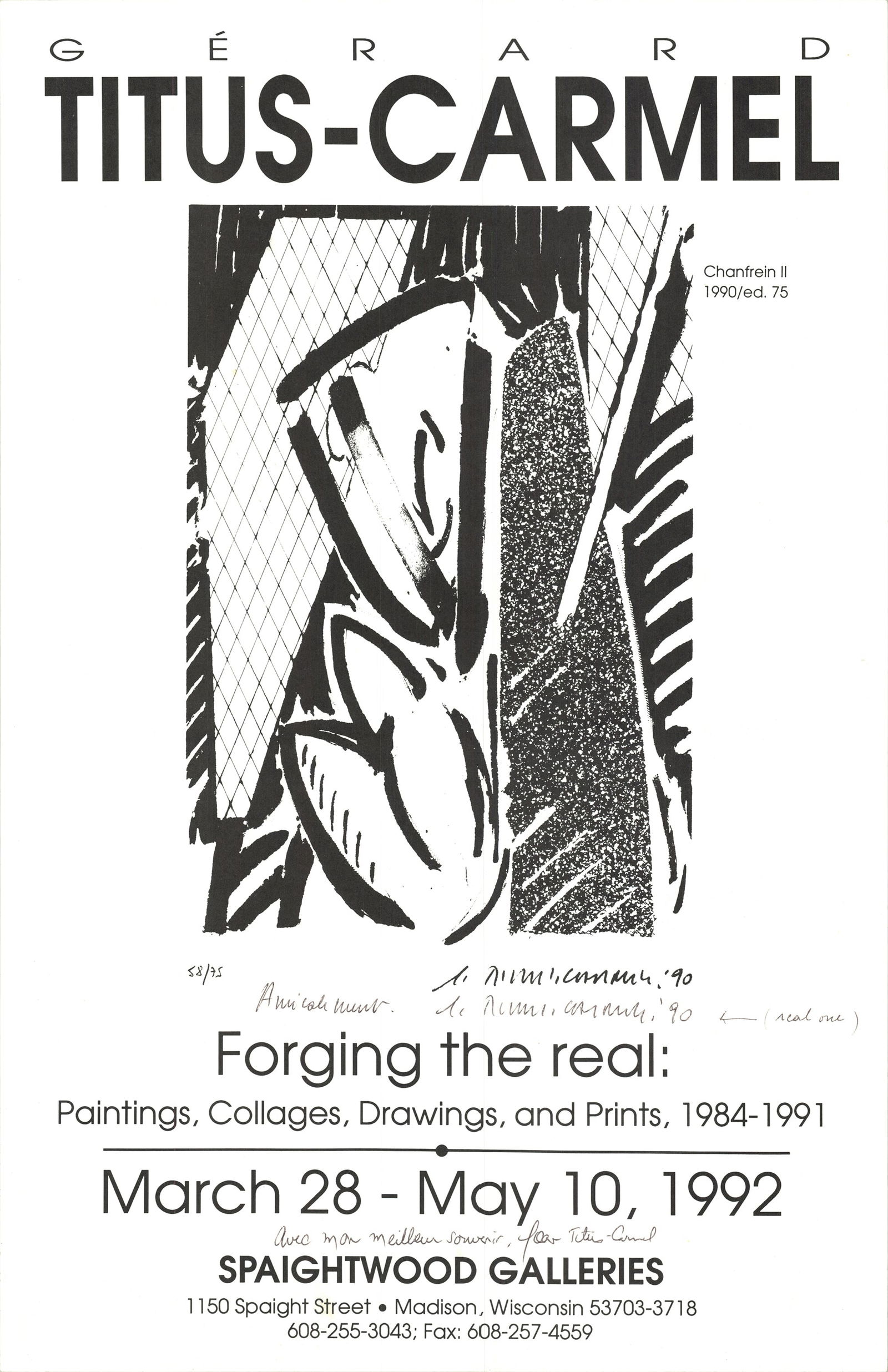 Gerard Titus-Carmel - Forging the Real - 1992 Offset Lithograph - SIGNED 17" x 11": Forging the Real by Gerard Titus-Carmel, 1992 Signed Offset Lithograph. Paper size is 17 x 11 inches, with an image size of 9 x 6.25 inches. The Offset Lithograph is from an unknown edition size. and