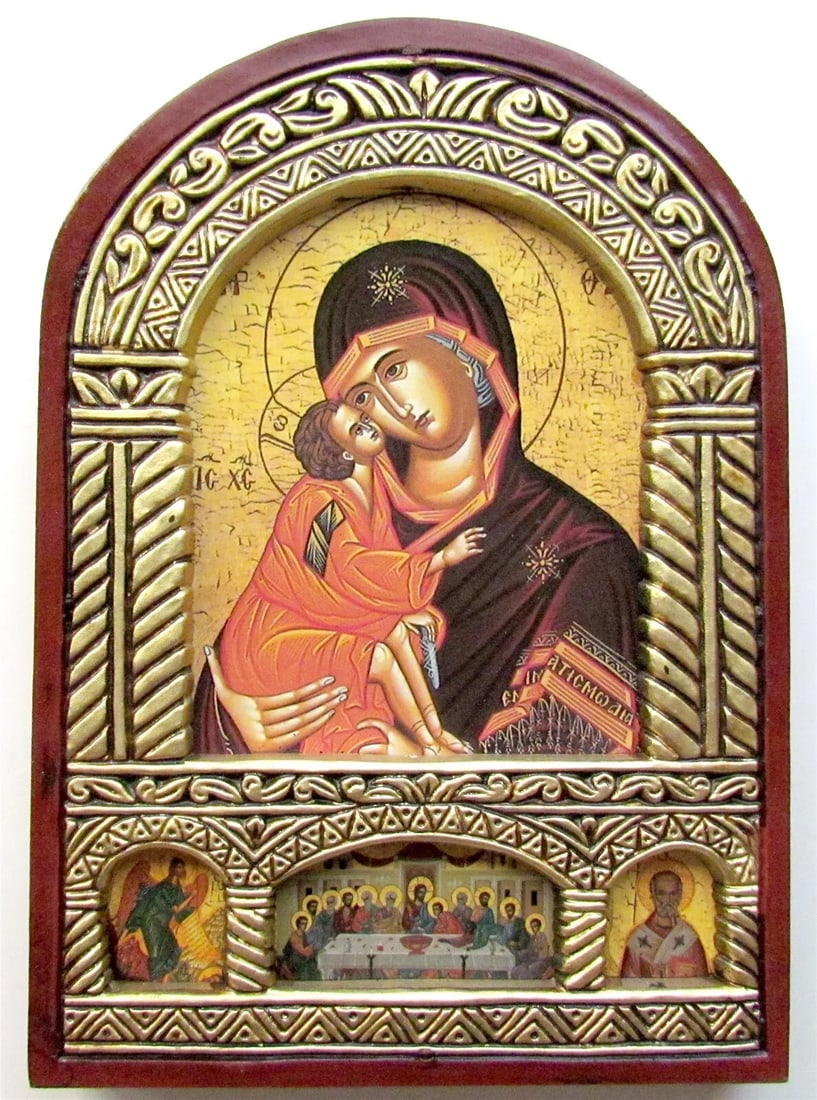GREEK BYZANTINE STYLE ORTHODOX ICON on WOOD of HOLY VIRGIN: New, not an antique. Size 5 3/4 x 8" Perfect condition. Reserve: $25.00 Shipping: Domestic: Flat-rate of $25.00 to anywhere within the contiguous U.S. International: Foreign shipping rates are determi