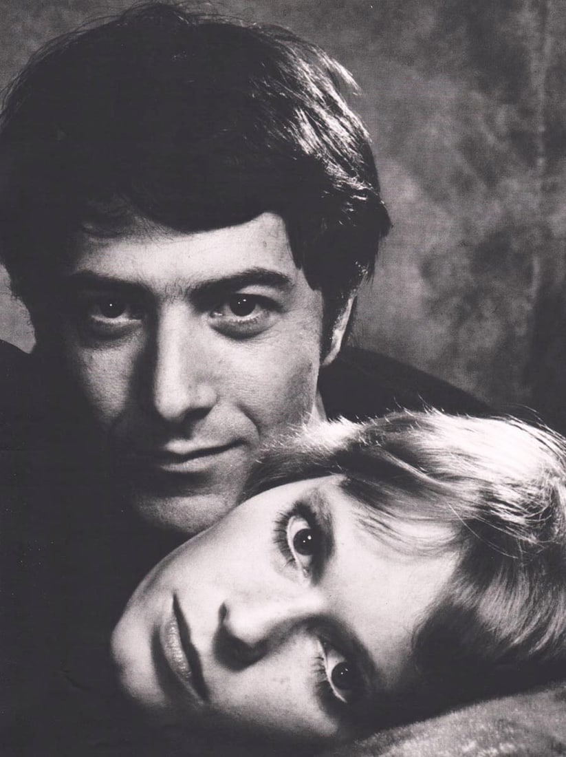 PHILIPPE HALSMAN - Dustin Hoffman & Mia Farrow: Artist: PHILIPPE HALSMAN Print Title: Dustin Hoffman & Mia Farrow Medium: Sheet-Fed Gravure Printed in 1970's Printed in Italy Image Size approx: 11.25 x 8.5 inches Philippe Halsman (1906-1979) was an