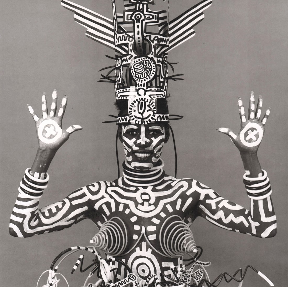 MAPPLETHORPE - Grace Jones, Painted by Keith Haring, 1984: Artist: MAPPLETHORPE Print Title: Grace Jones, Painted by Keith Haring, 1984 Medium: Duotone Photo-lithograph Printed 1990s in Italy Image size (inches) approx. 10 x 10” Robert Mapplethorpe was