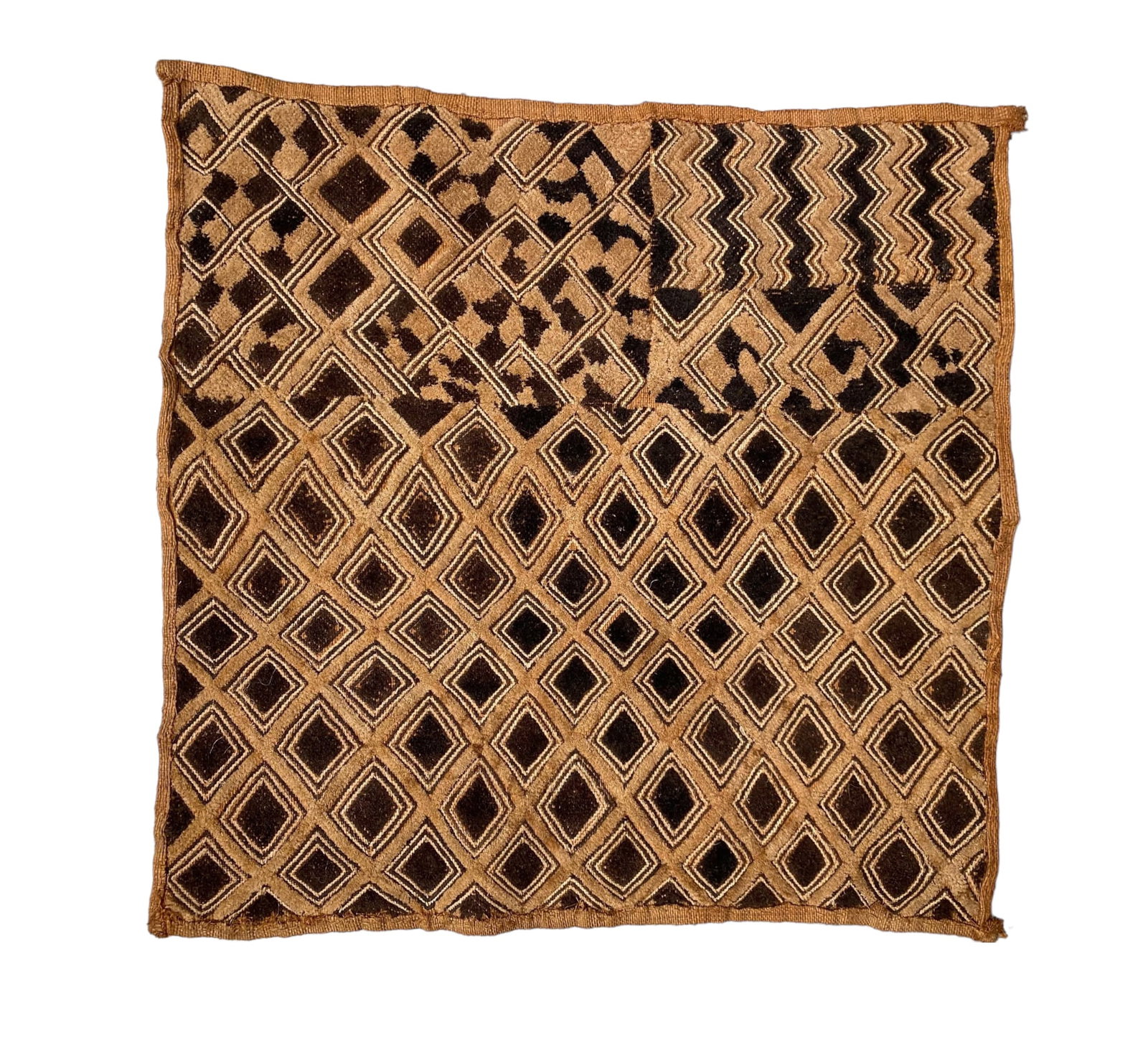 Genuine Shoowa-Kuba Cloth or "Kasai Velvet": Title: Genuine Shoowa-Kuba Cloth or "Kasai Velvet" Description: These textiles are handmade by the Kuba ethnic group from the Democratic Republic of Congo, at least since the 16th century, with the kn