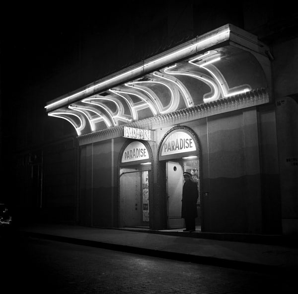 Paris At Night ' By Michael Ochs Oversized: Description ' Paris At Night ' by Michael Ochs PARIS FRANCE - NOVEMBER 1: Exterior of the Paradise nightclub with the doorman out front on November 1 1948 in Paris, France. (Photo by Michael Ochs Arch