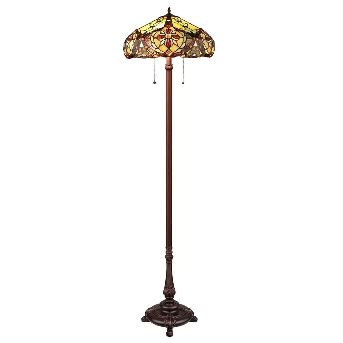 65 1/2" Stained Glass 2 light Pull Chain Floor Lamp (1 of 7)