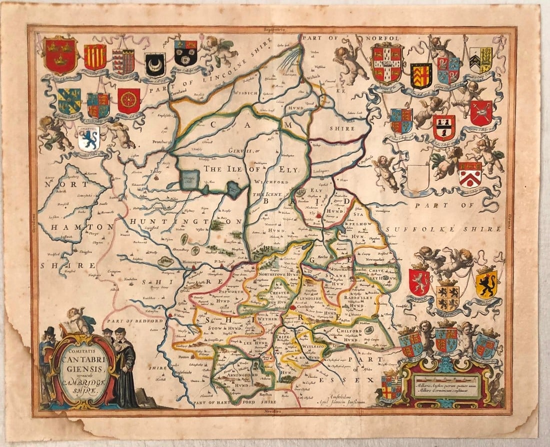 1700 Jansson Map of Cambridgeshire and University of Cambridge Elements -- Comitatus Cantabrigiensis (1 of 1)