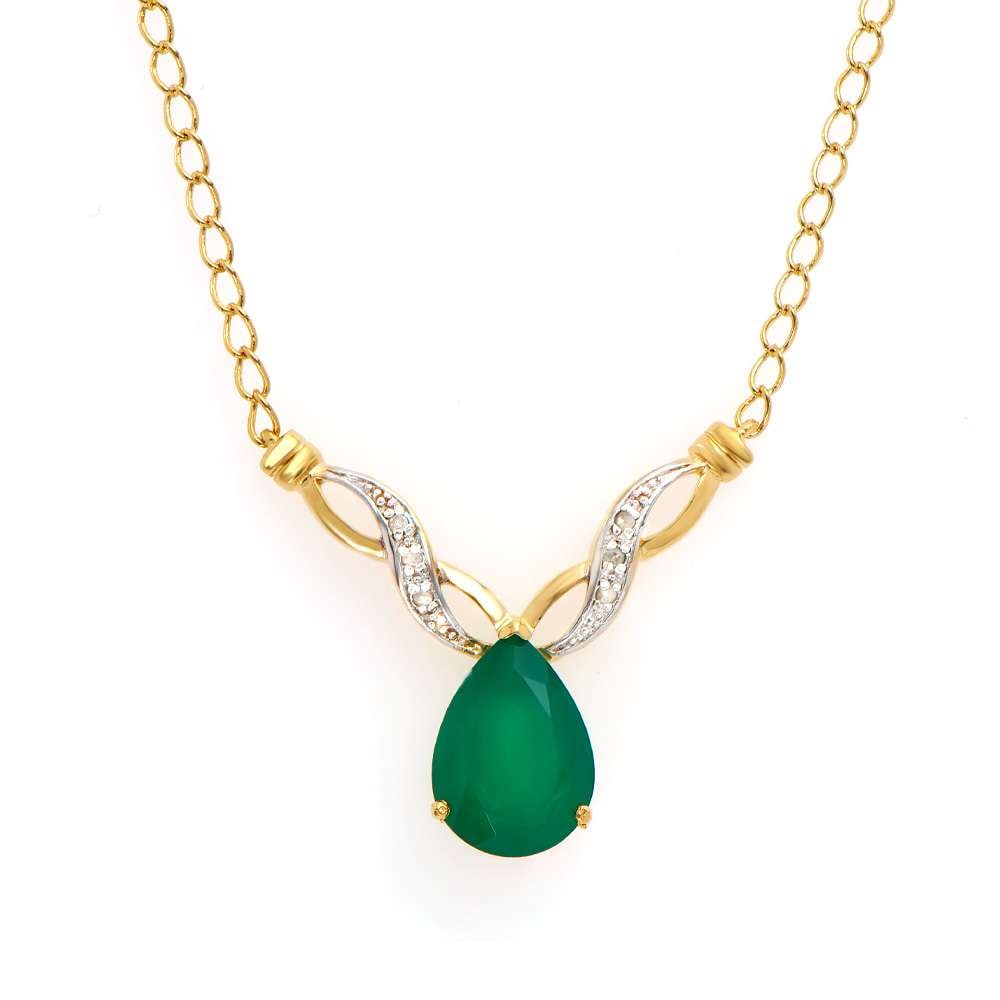 3.61 TW CTS GREEN AGATE & DIAMONDS 18K GOLD PLATED DESIGNER NECKLACE SIZE 19 INCHES (1 of 2)