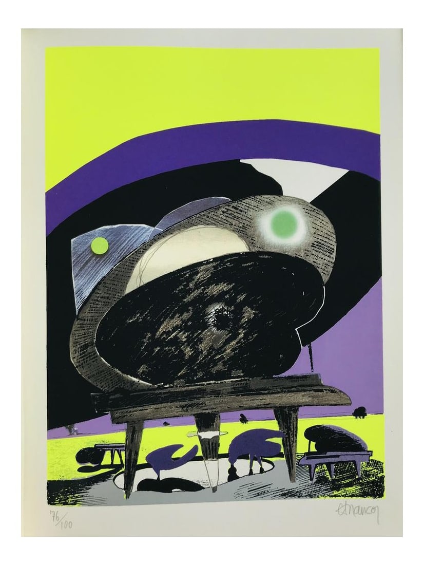 Carlos Franco Pastor pianista Silkscreen Signed & Numbered: Artist: Carlos Franco Country: Spain Title: Pastor pianista Medium: Serigraph Marks: Hand-signed in pencil & numbered 76/100 Size: 13 x 9.50 Inch Printed: 2001 on Velin Arches by Grafur S.A