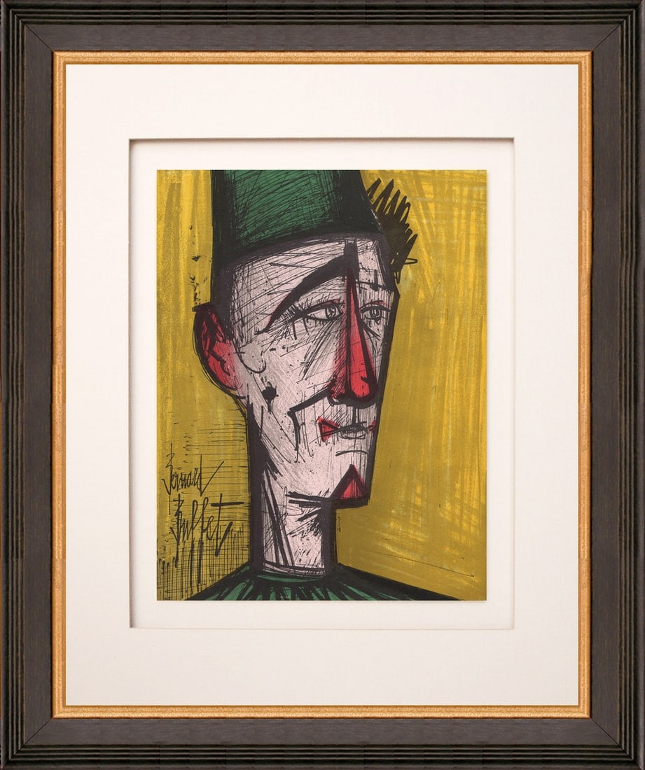 Bernard Buffet Original Lithograph Jojo Le Clown 1967 framed: itle: Jojo Le Clown Artist: Bernard Buffet Country: France Medium: Original Lithograph Marks: Not signed, not numbered Printed: 1967 by Mourlot France Paper size: 12.50 x 9.5 inch Provenance: Be
